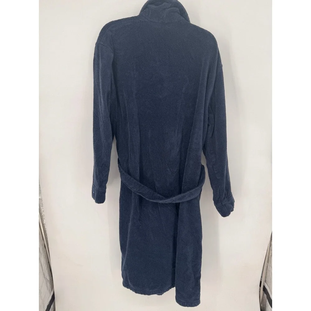L.L. Bean Robe Mens XL Navy Blue EUC Terry Cloth Cotton Shawl Collar Belted